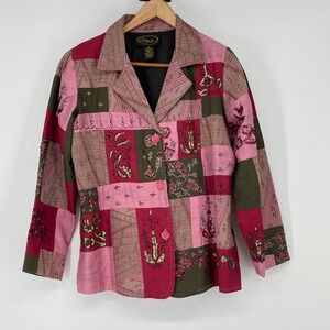 Vtg Alex Kim Patchwork Embroidered Sequin Blazer Jacket Pink Green Size PS Artsy